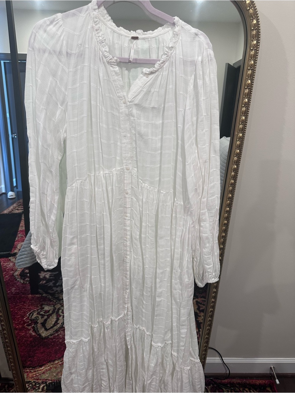 Free People White Tiered Button Maxi Dress